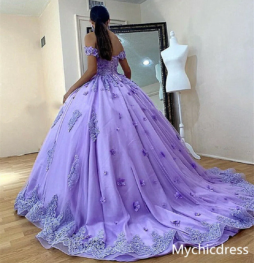 Ball Gown Lace Applique Lilac Quinceanera Dresses Off Shoulder Sweet 16 Dresses sold by My Chic Dress product image thumbnail 4