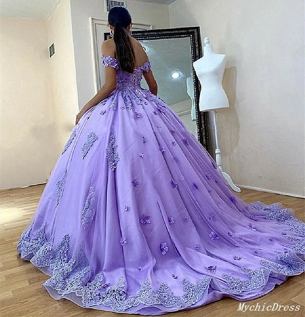 Ball Gown Lace Applique Lilac Quinceanera Dresses Off Shoulder Sweet 16 Dresses sold by My Chic Dress product image thumbnail 3