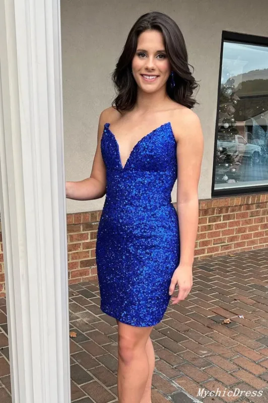 Short Royal Blue Homecoming Dresses Sequin Mermaid Hoco Dresses UK sold by My Chic Dress