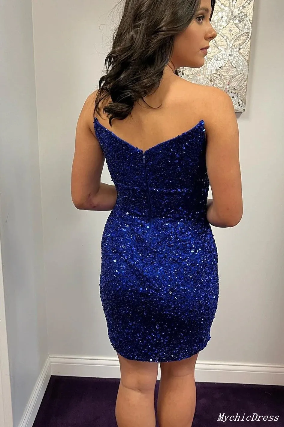 Short Royal Blue Homecoming Dresses Sequin Mermaid Hoco Dresses UK sold by My Chic Dress product image thumbnail 2
