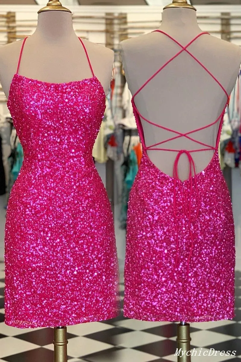 Simple Sequin Short Homecoming Dress Tight Mermaid Mini Hoco Dresses sold by My Chic Dress product image thumbnail 2