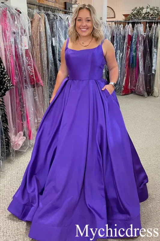 A Line Satin Purple Evening Dresses Open Back Formal Graduation Dress sold by My Chic Dress
