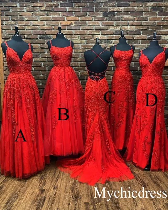 Hot Red Lace Evening Dresses Long Sleeveless Prom Dress UK sold by My Chic Dress