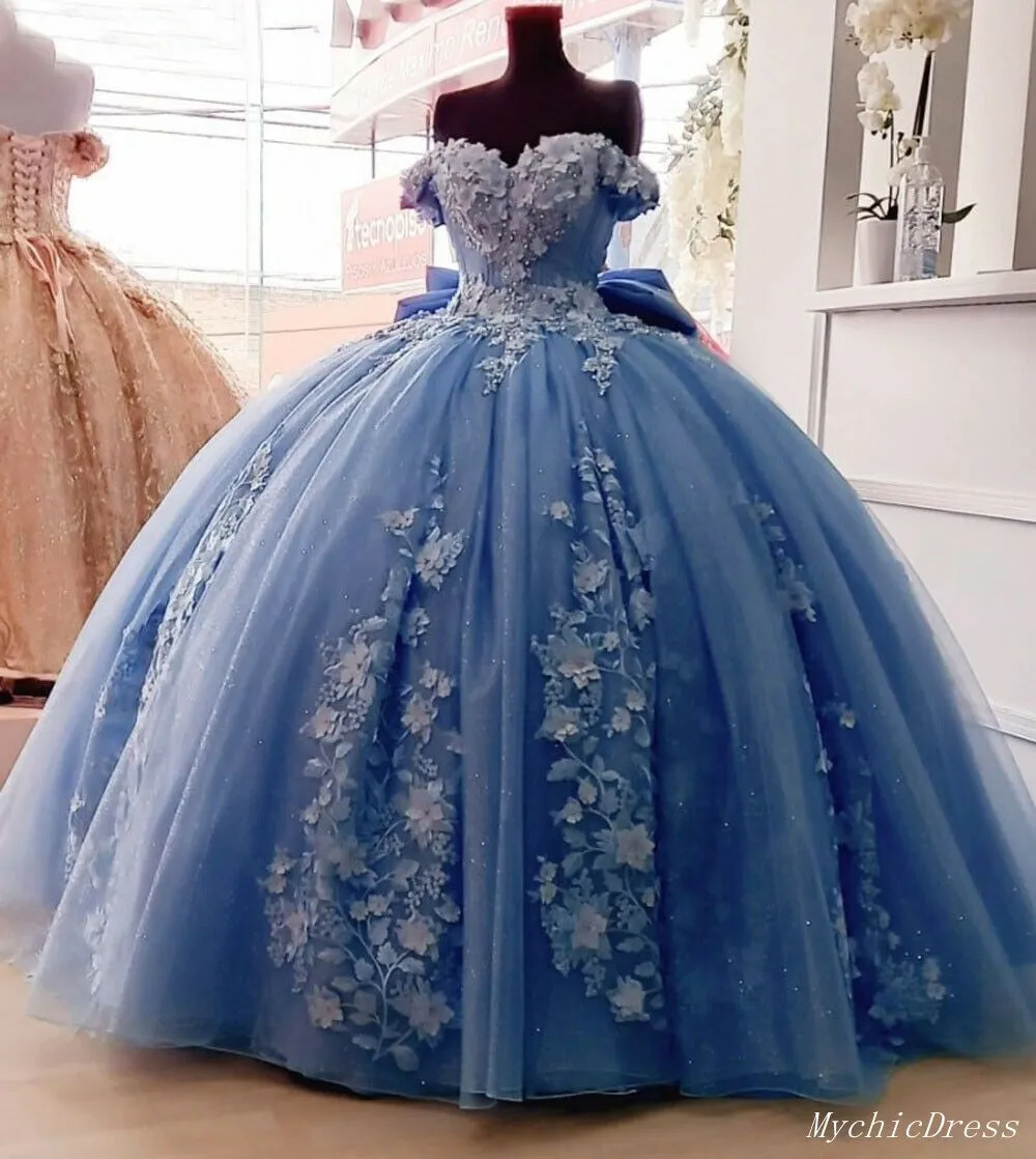 Cheap Dusty Blue Quinceanera Dresses Floral Sweet 16 Princess Dresses sold by My Chic Dress