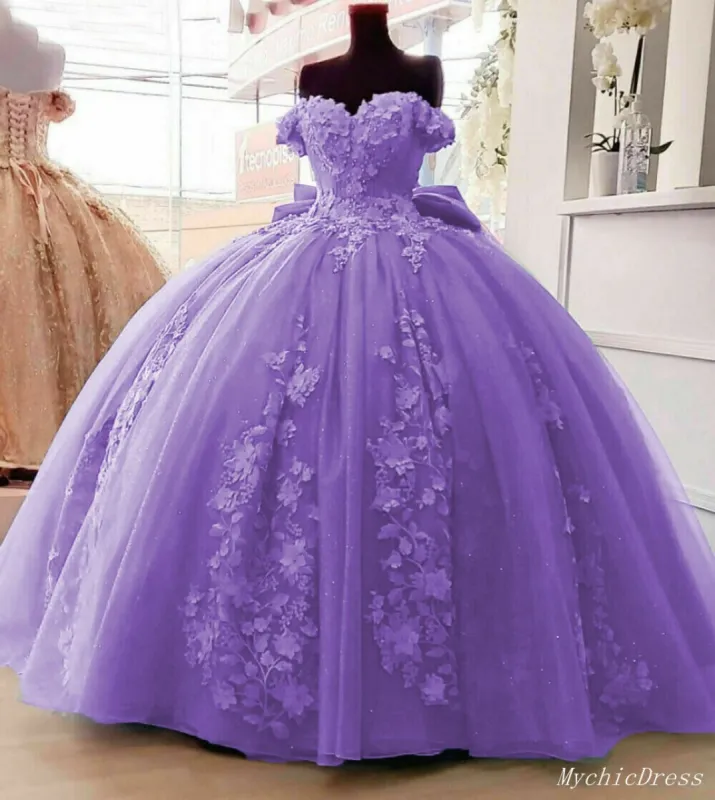 2025 Princess Floral Quinceanera Dresses Purple Off Shoulder Sweet 16 Dress sold by My Chic Dress