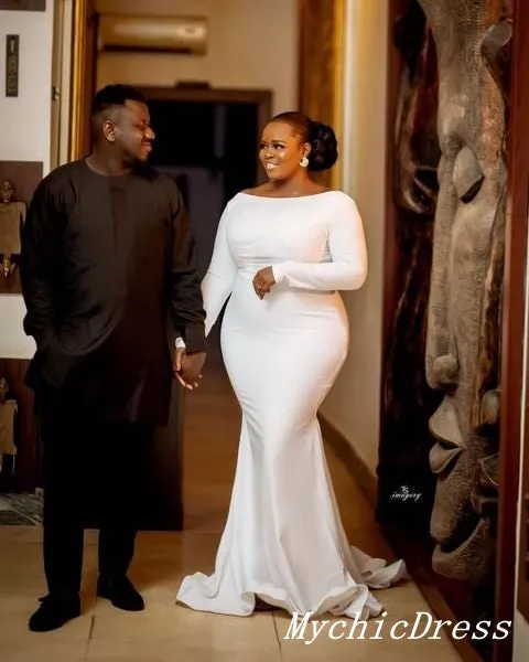 Cheap Simple Plue Size Wedding Dresses Mermaid Long Guest Dress sold by My Chic Dress