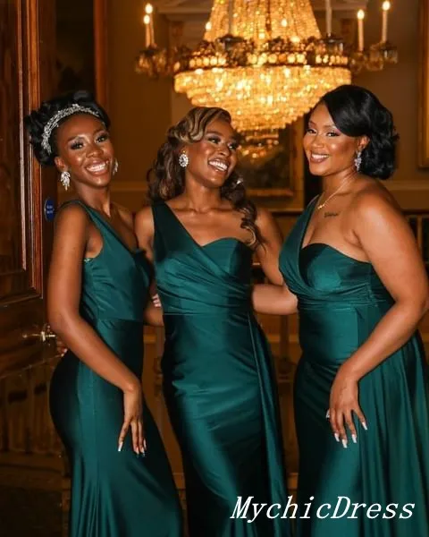 Cheap One Shoulder Green Bridesmaid Dresses Long Wedding Guest Dress sold by My Chic Dress product image thumbnail 2