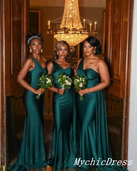 Cheap One Shoulder Green Bridesmaid Dresses Long Wedding Guest Dress sold by My Chic Dress product image thumbnail 3