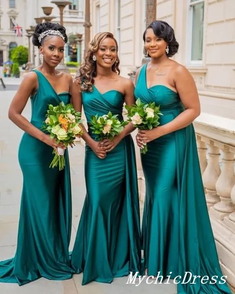 Cheap One Shoulder Green Bridesmaid Dresses Long Wedding Guest Dress sold by My Chic Dress