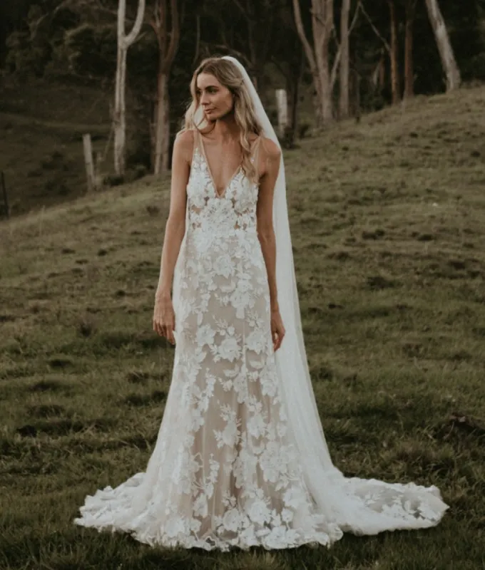 Hot Lace Beach Lace Wedding Dress Drop Waist Mermaid V Neck Sleeveless sold by My Chic Dress