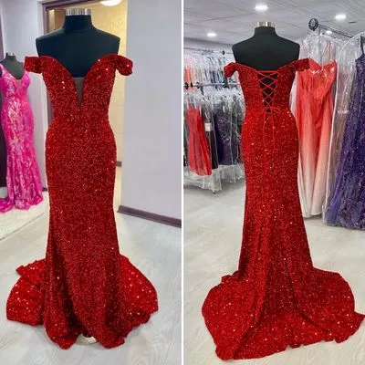 Off the Shoulder Sequins Prom Dresses Mermaid Long Evening Dresses sold by My Chic Dress product image thumbnail 2