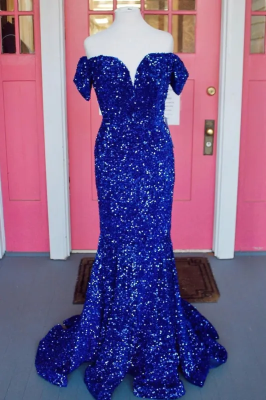 Off the Shoulder Sequins Prom Dresses Mermaid Long Evening Dresses sold by My Chic Dress