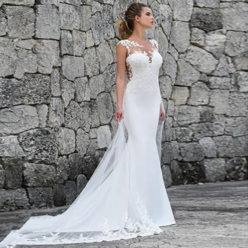 Gorgeous Mermaid Lace Vintage UK Wedding Dresses Sleeveless with Train sold by My Chic Dress