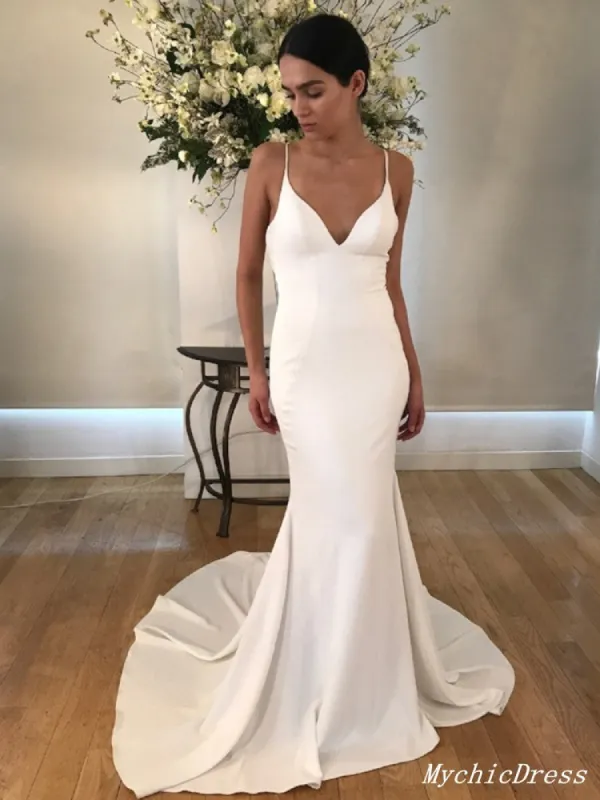 Simple Long Ivory Summer Drop Waist Wedding Dresses UK Mermaid Bridal Gown sold by My Chic Dress