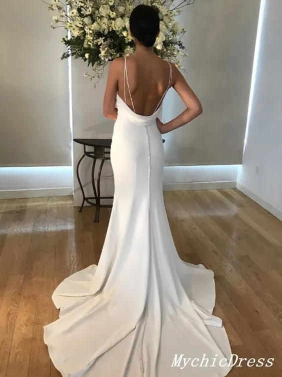 Simple Long Ivory Summer Drop Waist Wedding Dresses UK Mermaid Bridal Gown sold by My Chic Dress product image thumbnail 2