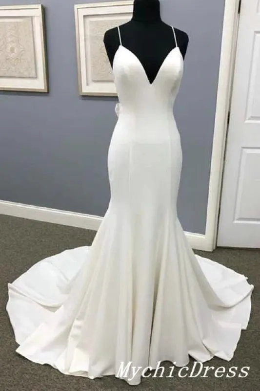 V Neck Long Summer Beach Wedding Dresses UK Meramid with Bowknot sold by My Chic Dress