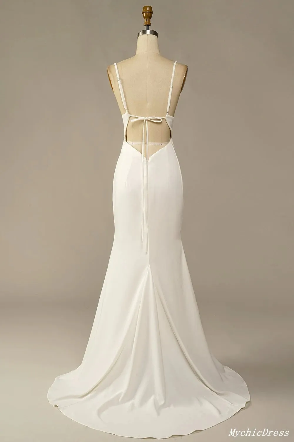 Simple Long Soft Satin Ivory Beach Wedding Dresses Summer Wedding Gown UK sold by My Chic Dress product image thumbnail 4