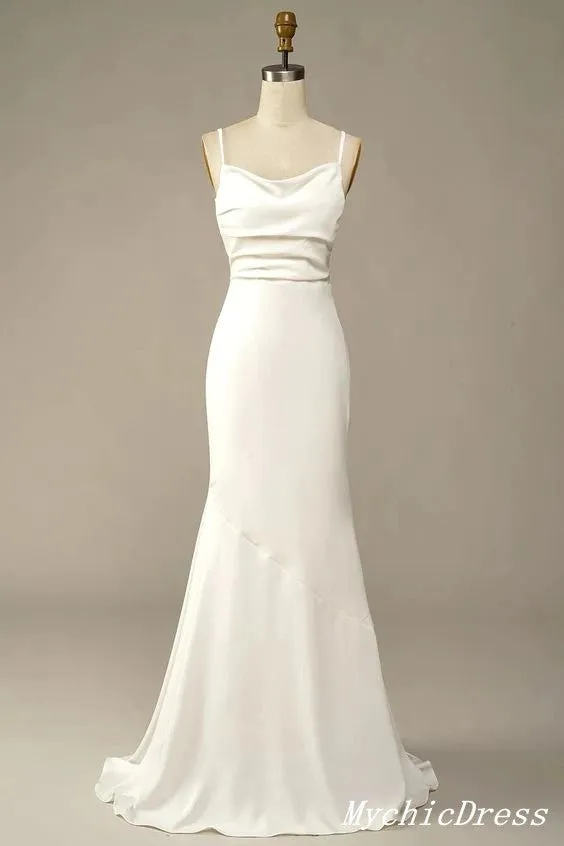 Simple Long Soft Satin Ivory Beach Wedding Dresses Summer Wedding Gown UK sold by My Chic Dress product image thumbnail 5