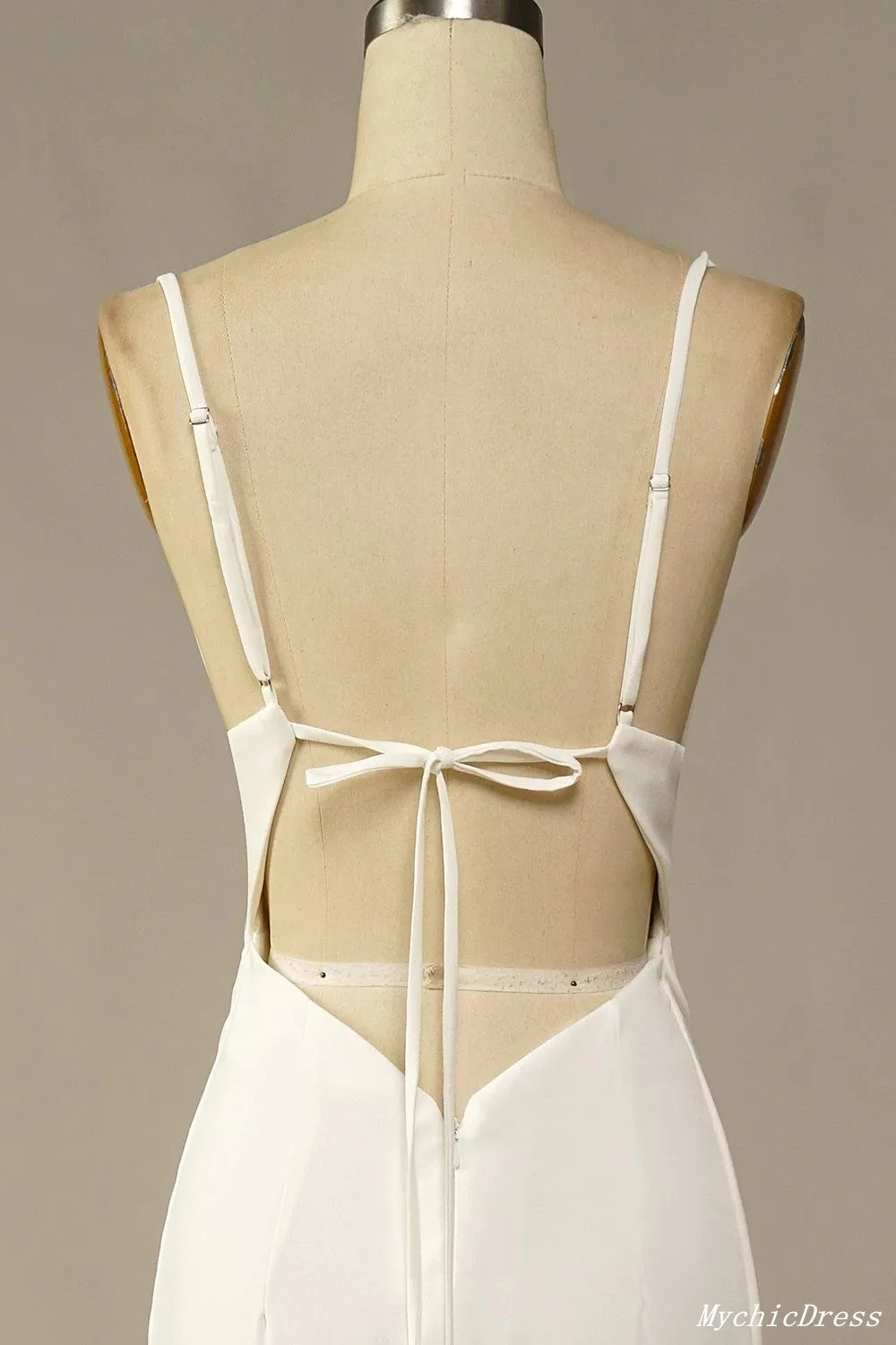 Simple Long Soft Satin Ivory Beach Wedding Dresses Summer Wedding Gown UK sold by My Chic Dress product image thumbnail 3