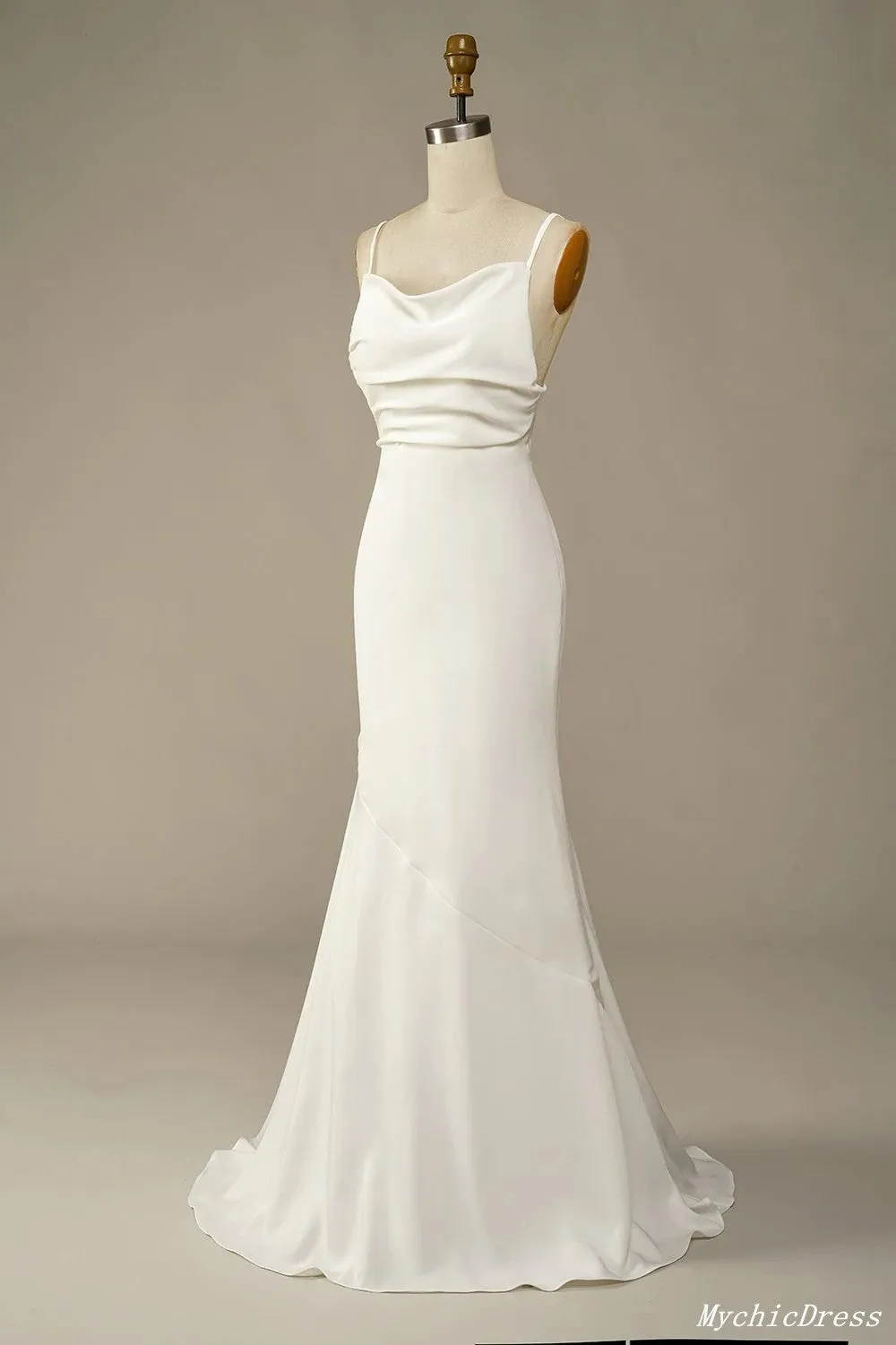 Simple Long Soft Satin Ivory Beach Wedding Dresses Summer Wedding Gown UK sold by My Chic Dress product image thumbnail 2
