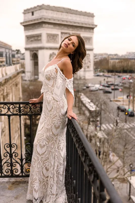 Gorgeous Bohemian Ivory Wedding Dresses Lace Sheath Beach Bridal Gowns sold by My Chic Dress