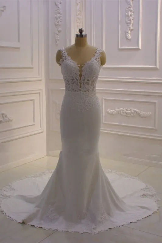 Real Long Vintage Lace Wedding Dresses Mermaid Sleeveless Bridal Gowns sold by My Chic Dress