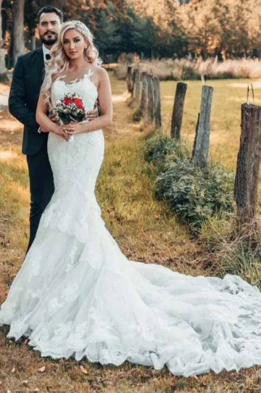 Hot Mermaid Boho White Wedding Dresses Casual Long Sleeveless Court Train sold by My Chic Dress