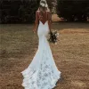 Long Beach Lace Wedding Dresses V Neck Spaghetti Straps Bridal Gowns sold by My Chic Dress