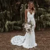 Long Beach Lace Wedding Dresses V Neck Spaghetti Straps Bridal Gowns sold by My Chic Dress