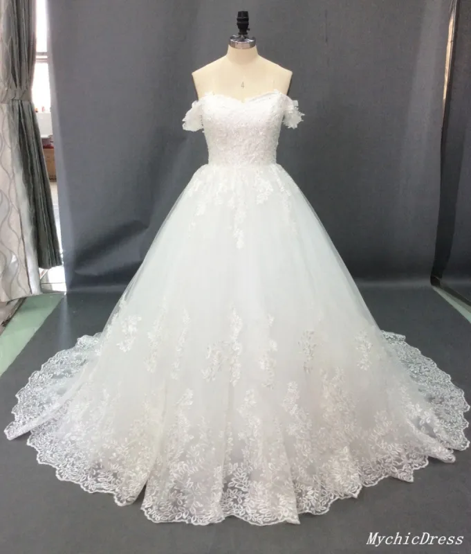 Real Lace Vintage Wedding Dresses UK A Line Off the Shoulder Bridal Gowns sold by My Chic Dress