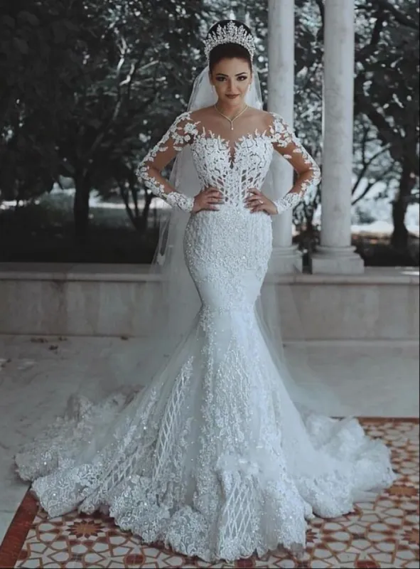 Gorgeous Vintage Wedding Dresses Lace Long Sleeves Mermaid Wedding Gown sold by My Chic Dress