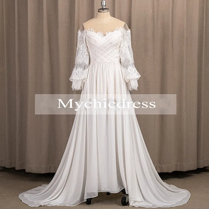 Bohemian Wedding Dresses Chiffon Long Sleeve Off Shoulder Boho Bridal Gowns sold by My Chic Dress product image thumbnail 3
