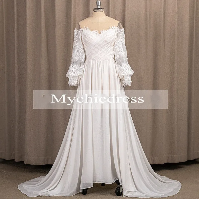 Bohemian Wedding Dresses Chiffon Long Sleeve Off Shoulder Boho Bridal Gowns sold by My Chic Dress