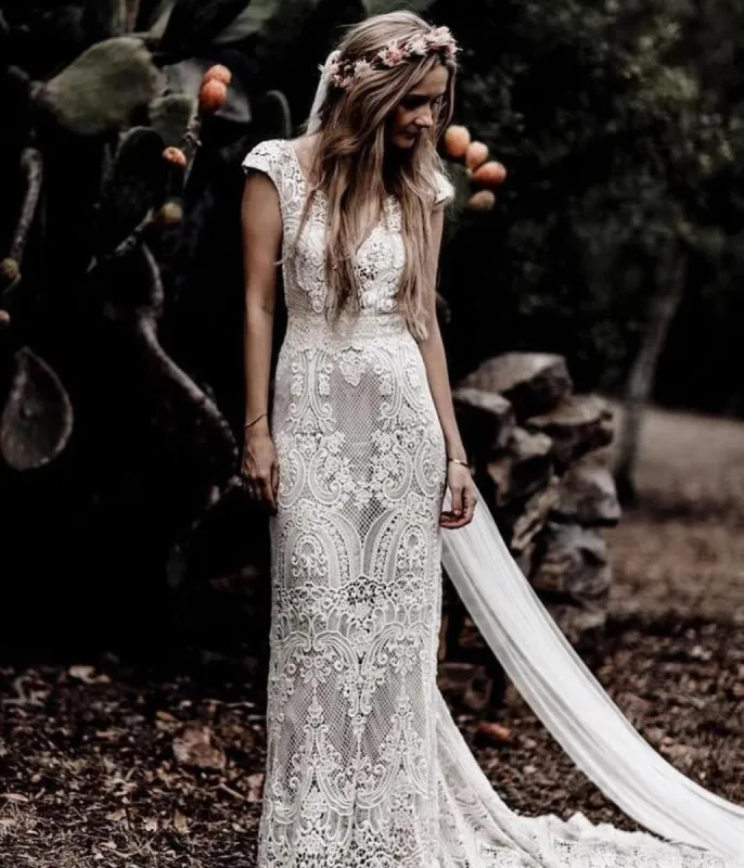 Gorgeous Lace Vintage Boho Wedding Dresses Mermaid Long Bridal Gowns sold by My Chic Dress