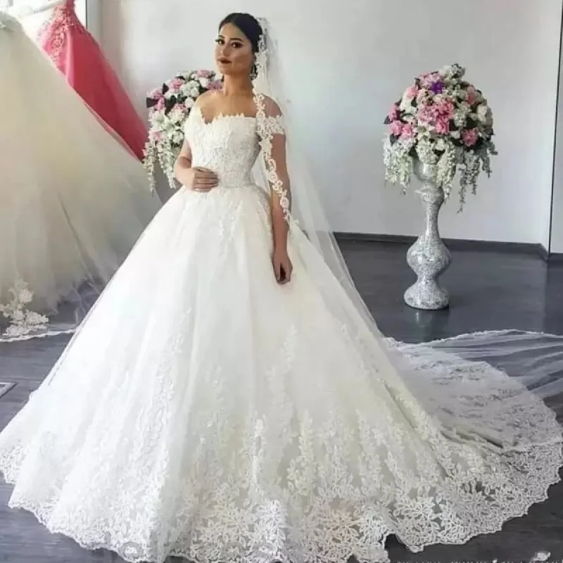 Princess Ball Gown Off Shoulder Sweetheart Lace Wedding Dresses sold by My Chic Dress