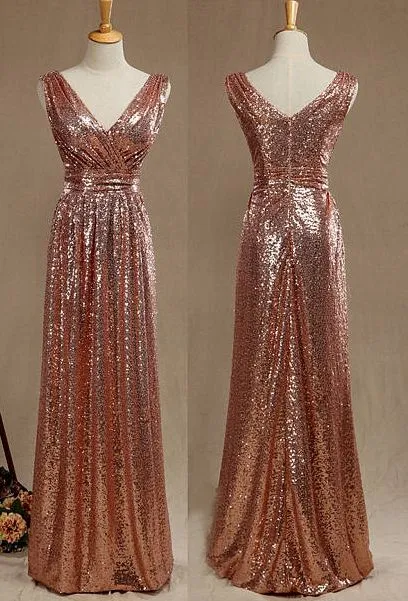 A Line Rose Gold Sequin Bridesmaid Dresses Long Glitter Wedding Guest Dress sold by My Chic Dress product image thumbnail 3