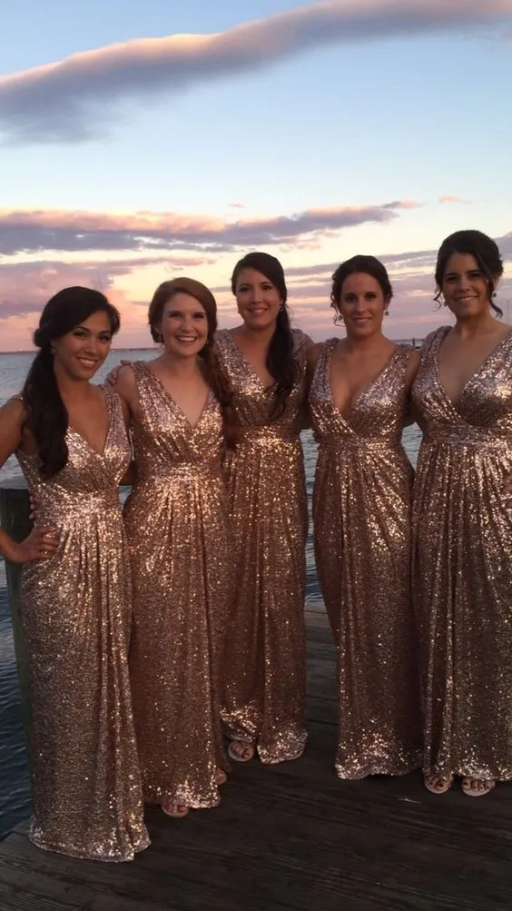 A Line Rose Gold Sequin Bridesmaid Dresses Long Glitter Wedding Guest Dress sold by My Chic Dress product image thumbnail 2
