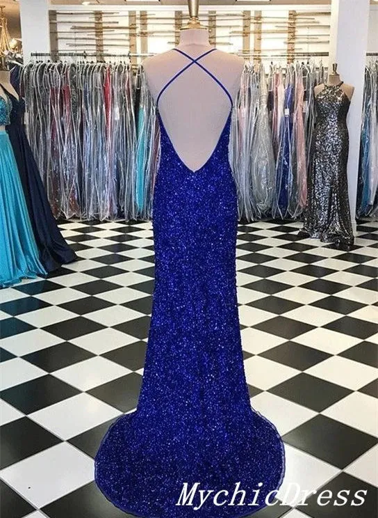 Royal Blue Prom Dresses Mermaid Long Sequin Evening Dresses sold by My Chic Dress product image thumbnail 3