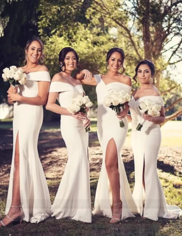 Sexy UK Bridesmaid Dresses White Off the Shoulder Boho Wedding Guest Dress sold by My Chic Dress