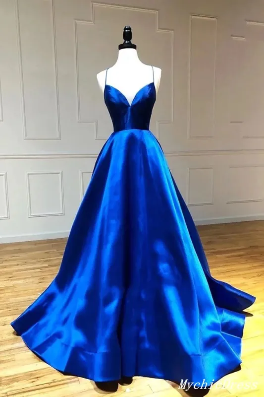 2025 Cheap UK A Line Prom Dresses Royal Blue Simple Evening Dresses sold by My Chic Dress