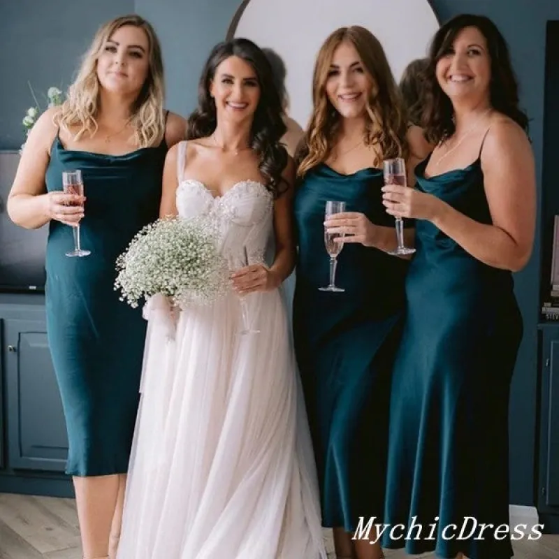 Short Dark-Green Beach Bridesmaid Dresses Silk Satin Boho Wedding Dress sold by My Chic Dress