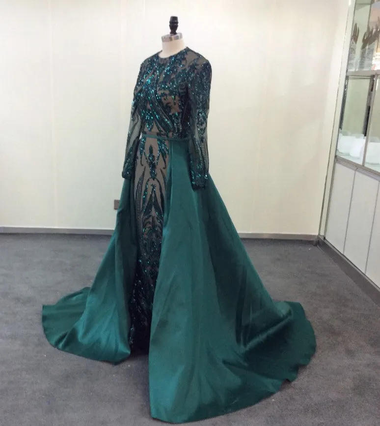 Sexy Emerald Green Lace Prom Dresses Long Sleeves with Detachable Train sold by My Chic Dress product image thumbnail 5