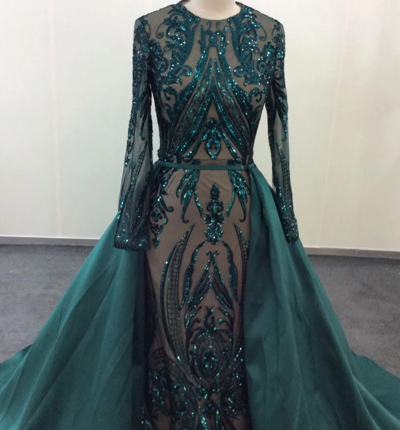 Sexy Emerald Green Lace Prom Dresses Long Sleeves with Detachable Train sold by My Chic Dress product image thumbnail 3