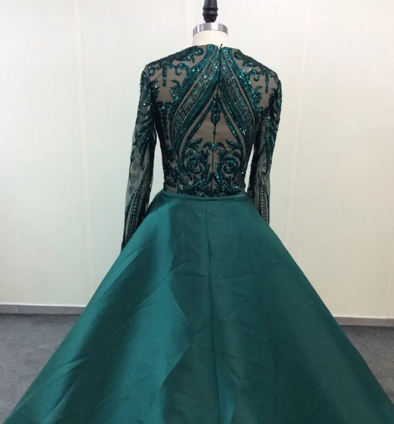 Sexy Emerald Green Lace Prom Dresses Long Sleeves with Detachable Train sold by My Chic Dress product image thumbnail 4