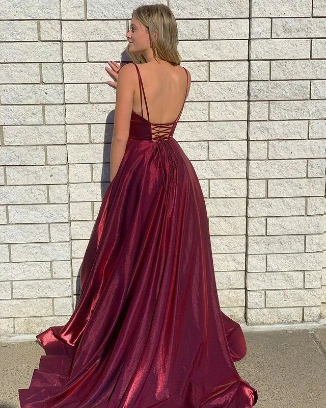 A Line Glitter Burgundy 2025 Prom Dresses V Neck Sleeveless Evening Dress sold by My Chic Dress product image thumbnail 2
