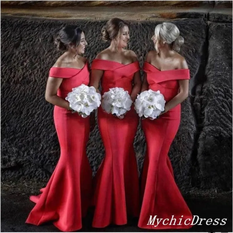 Hot Off the Shoulder Red Wedding Guest Dresses UK Floor Length Bridesmaid Dress sold by My Chic Dress
