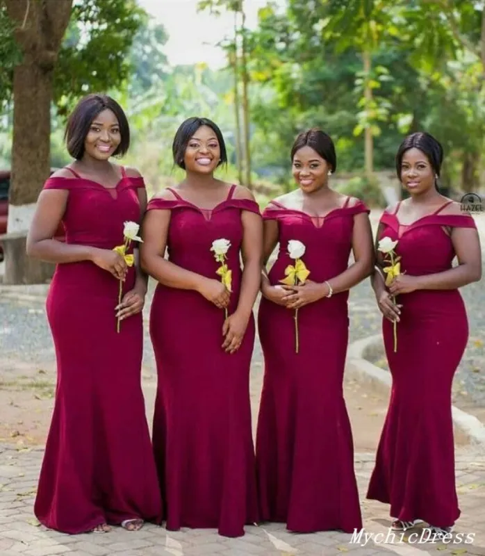 Long Mermaid Burgundy Bridesmaid Dresses Spaghetti Straps Wedding Guest Dress sold by My Chic Dress