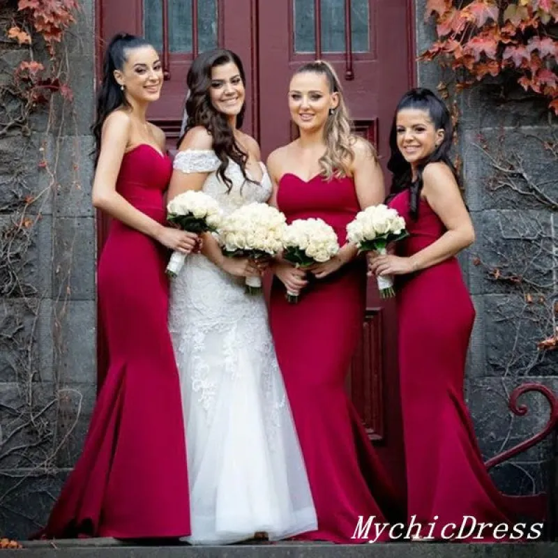 Long Mermaid Red Wedding Guest Dresses Long Sweetheart Bridesmaid Dresses sold by My Chic Dress