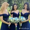 Off the Shoulder Lace Navy Blue Bridesmaid Dresses Sequins Wedding Guest Dress sold by My Chic Dress