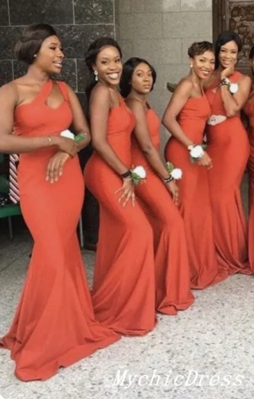 Long Orange Wedding Guest Dresses Mermaid One Shoulder Bridesmaid Dress sold by My Chic Dress